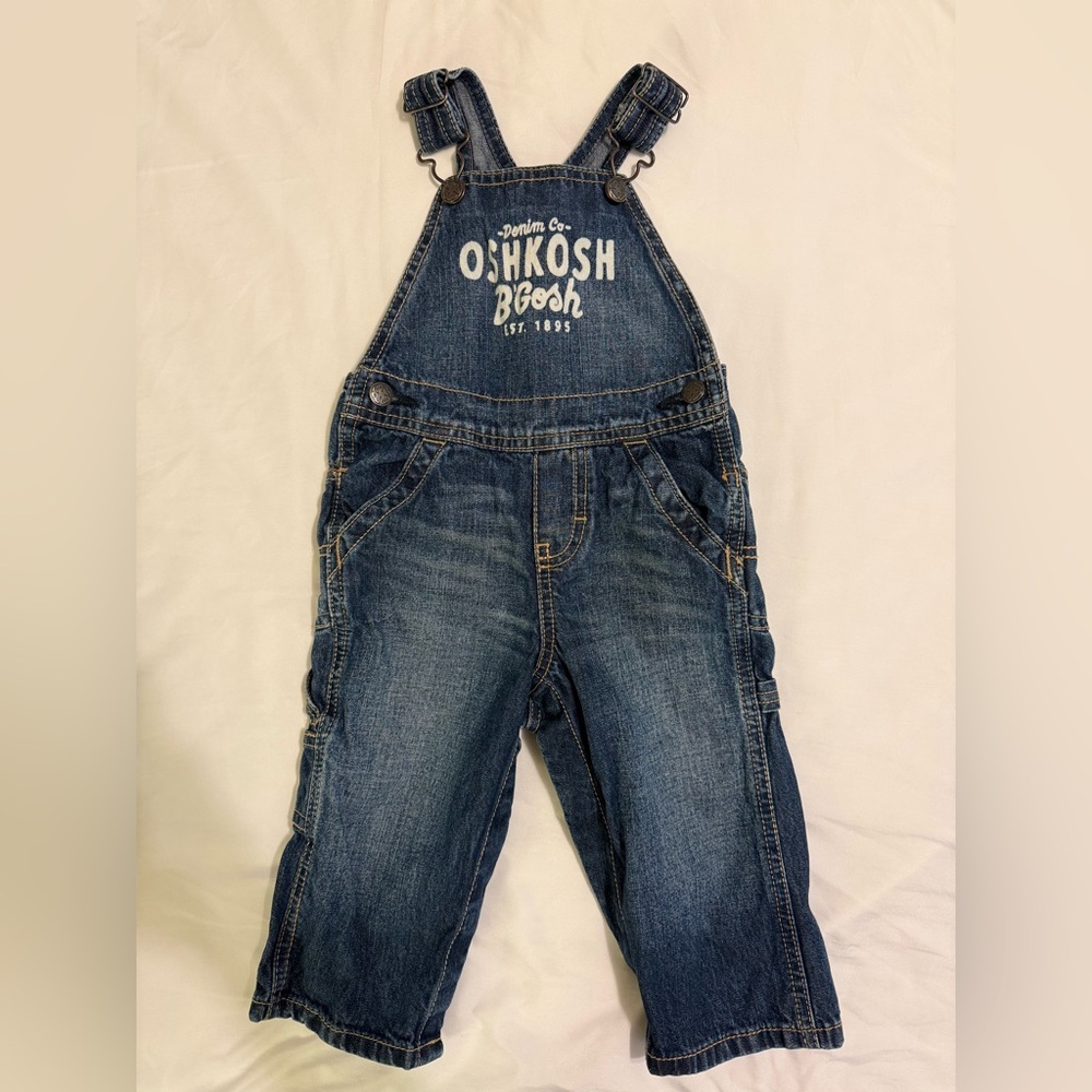 OshKosh Blue Denim Baby Overalls 12M Unisex 100% Cotton